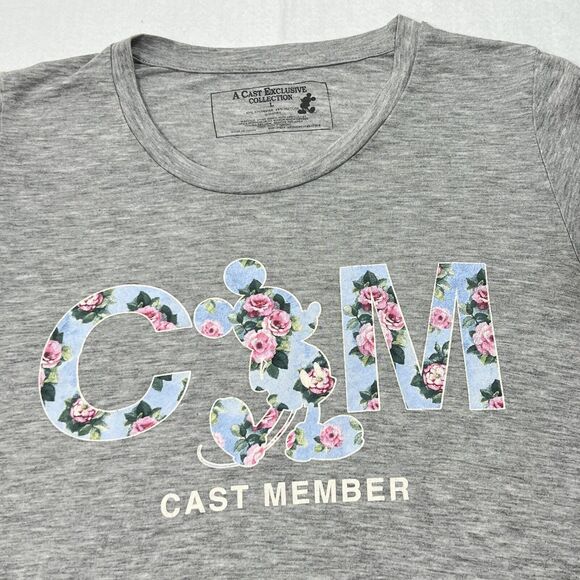 Disney Cast Exclusive Collection Women's Large Short Sleeve Gray Floral T Shirt - Picture 2 of 12